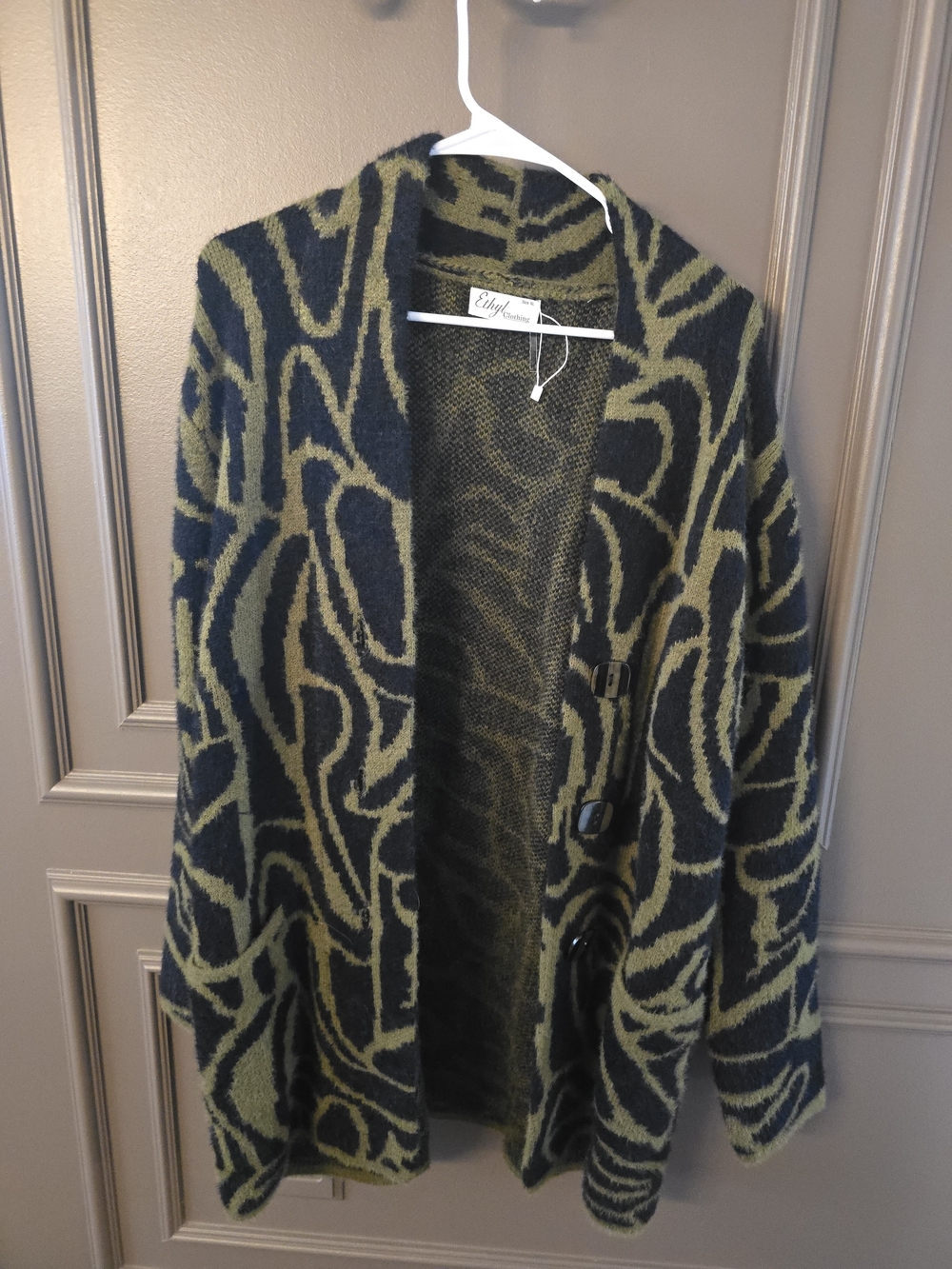 Elliott Lauren Open Front Knit Cardigan - Olive & Black